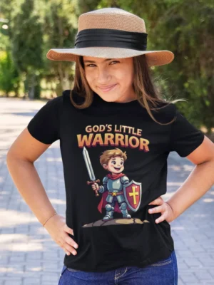 God’s Little Warrior – Kids’ Christian Bible Verse Printed T-Shirt