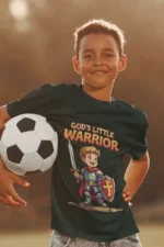 Kids-tshirt-Gods-Little-warrior-2-Petrol-Blue God’s Little Warrior – Kids’ Christian Bible Verse Printed T-Shirt