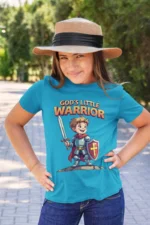 Kids-tshirt-Gods-Little-warrior-2-Sky-Blue God’s Little Warrior – Kids’ Christian Bible Verse Printed T-Shirt
