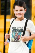 God’s Little Warrior – Kids’ Christian Bible Verse Printed T-Shirt
