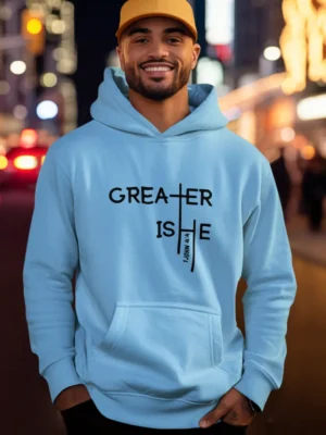 Greater Is He | Men’s Christian Bible Verse Hoodie